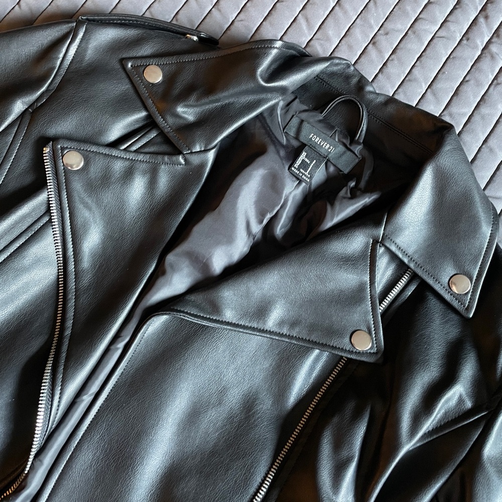 black faux leather jacket
